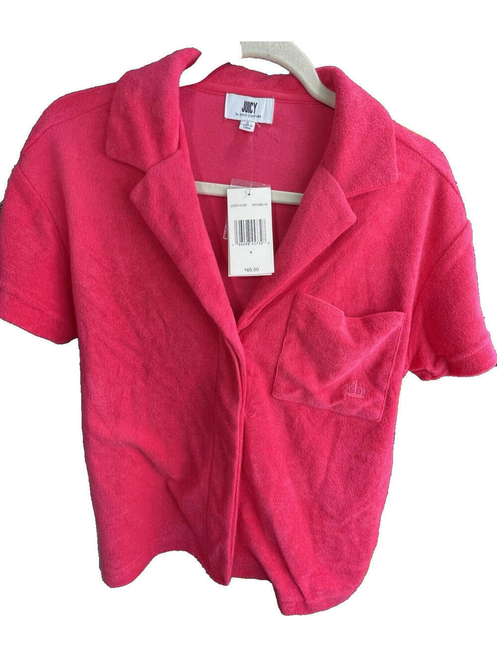 Juicy Couture Y2K Electra Pink Terry Cloth Sleepwear Pajama Top Only Size S